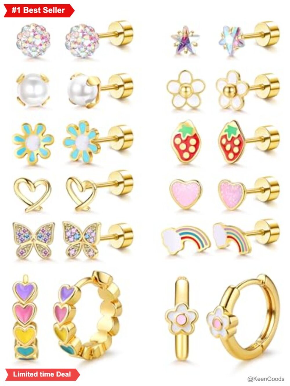 Hypoallergenic Surgical Steel Flat Back Stud Earrings Screw Back for Girls